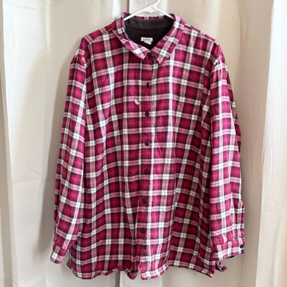 LL Bean Women Jacket Size 3X Flannel Button Up Shacket Western Fleece Line 18920 - Picture 1 of 10